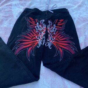grunge skater embroidered black baggy jeans